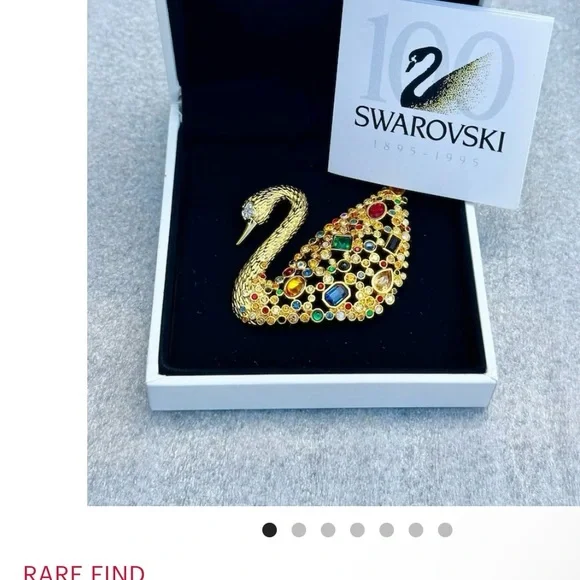 Elegant Swarovski Gold-tone Swan Brooch with Multicolor Gemstones - Picture 3 of 7